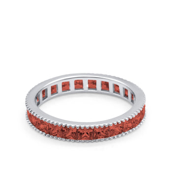 Full Eternity Wedding Band Ring Simulated Garnet CZ 925 Sterling Silver